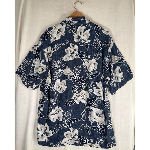 Vintage 90s Tori Richards Mens Size L Navy Hawaiian Shirt MOP Logo Buttons Surf - Picture 7 of 9